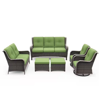 6-Piece Outdoor Patio Sofa Set with Green Cushions