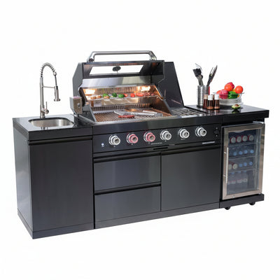4-Burner Outdoor Kitchen Island with Sink & Wine Cooler