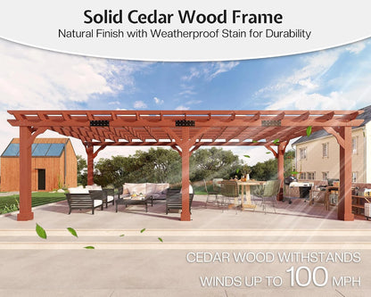 12X24 FT Premium Cedar Wood Pergola with Trellis Roof & Stakes — product view 3