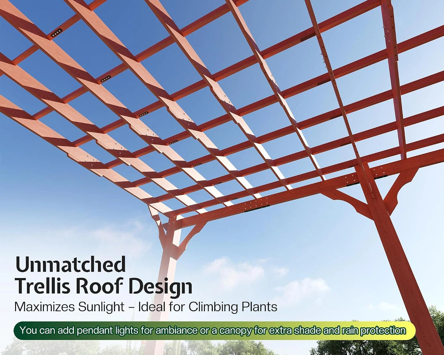 12X24 FT Premium Cedar Wood Pergola with Trellis Roof & Stakes — product view 4