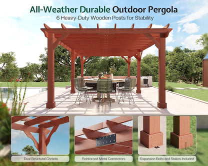 12X24 FT Premium Cedar Wood Pergola with Trellis Roof & Stakes — product view 5