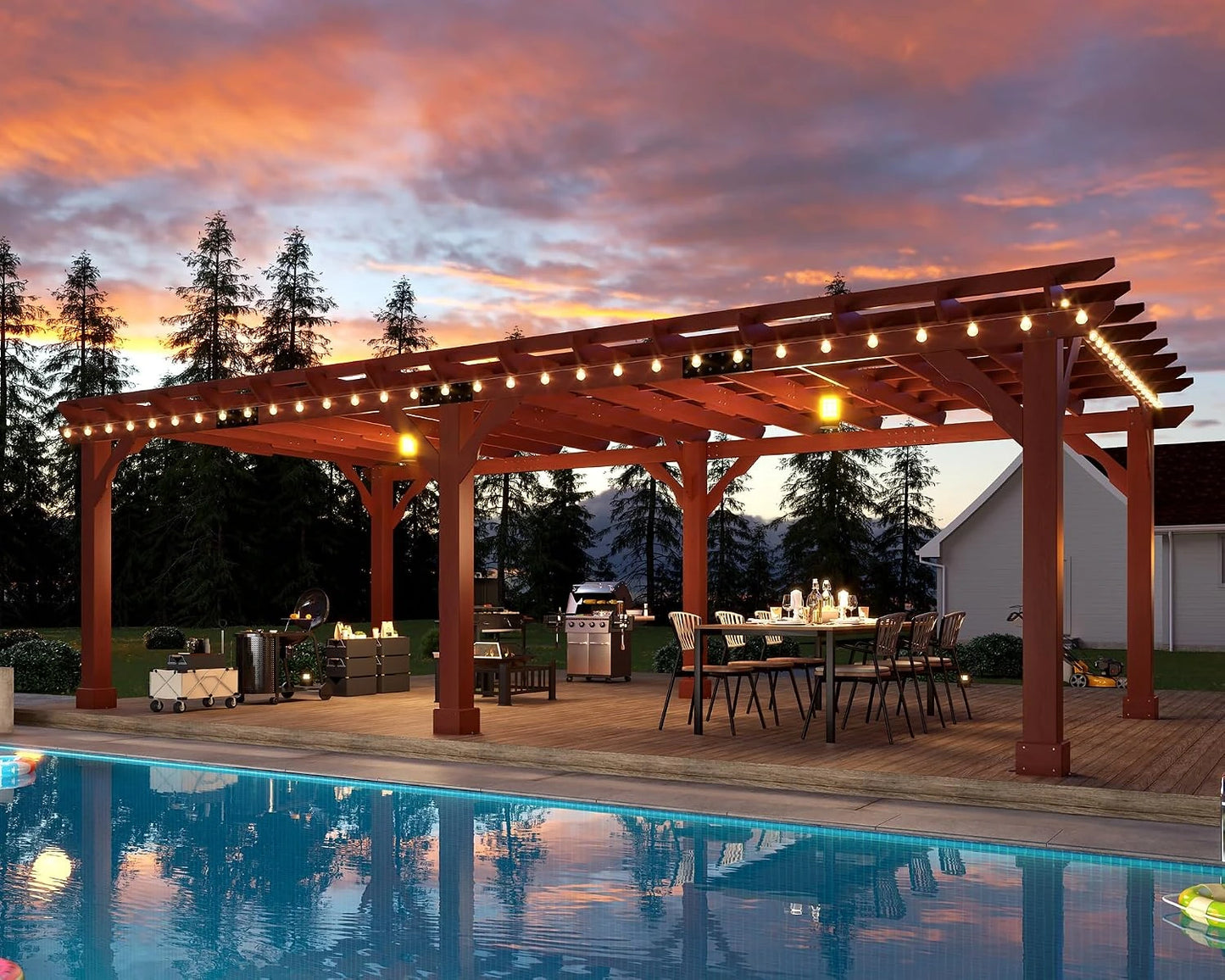 12X24 FT Premium Cedar Wood Pergola with Trellis Roof & Stakes — product view 7
