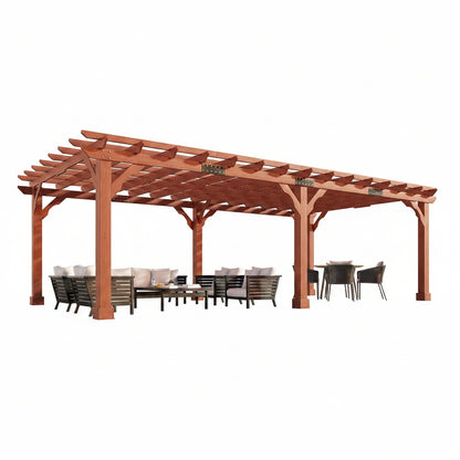 12X24 FT Premium Cedar Wood Pergola with Trellis Roof & Stakes