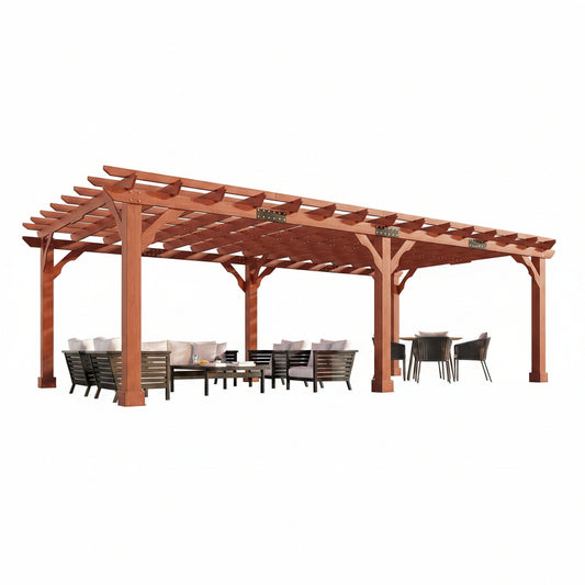 12X24 FT Premium Cedar Wood Pergola with Trellis Roof & Stakes