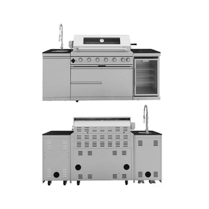 43 In. 6-Burner 85000 BTU Propane Gas Grill Island Outdoor Kitchen with Refrigerator, Sink in Silver Stainless Steel — product view 10