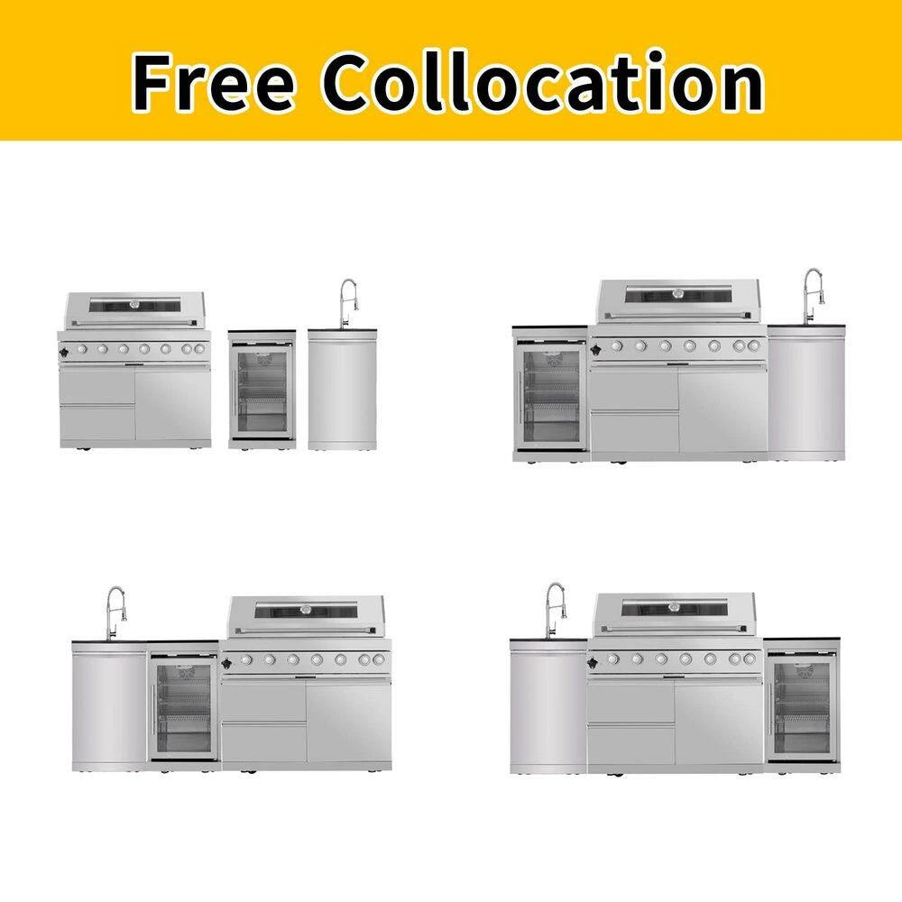43 In. 6-Burner 85000 BTU Propane Gas Grill Island Outdoor Kitchen with Refrigerator, Sink in Silver Stainless Steel — product view 4