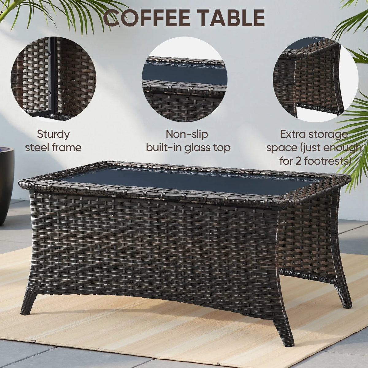 5 Pieces Outdoor Patio Furniture Set with Swivel Rocker Chairs and 6" Thick Cushions,Wicker Conversation Set with Sectional Sofa and Ottomans for Porch Deck Backyard Poolside — product view 10