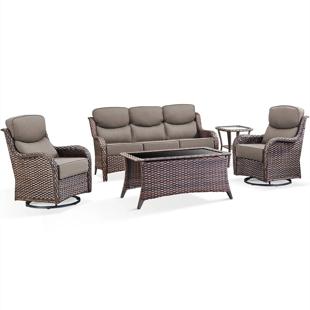 5 Pieces Outdoor Patio Furniture Set with Swivel Rocker Chairs and 6" Thick Cushions,Wicker Conversation Set with Sectional Sofa and Ottomans for Porch Deck Backyard Poolside — product view 12