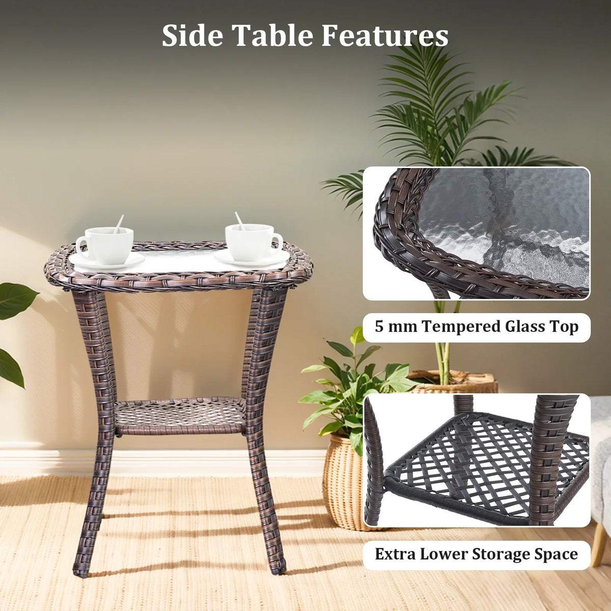 5 Pieces Outdoor Patio Furniture Set with Swivel Rocker Chairs and 6" Thick Cushions,Wicker Conversation Set with Sectional Sofa and Ottomans for Porch Deck Backyard Poolside — product view 13