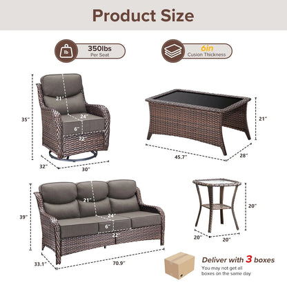 5 Pieces Outdoor Patio Furniture Set with Swivel Rocker Chairs and 6" Thick Cushions,Wicker Conversation Set with Sectional Sofa and Ottomans for Porch Deck Backyard Poolside — product view 5