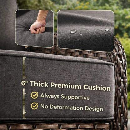 5 Pieces Outdoor Patio Furniture Set with Swivel Rocker Chairs and 6" Thick Cushions,Wicker Conversation Set with Sectional Sofa and Ottomans for Porch Deck Backyard Poolside — product view 6