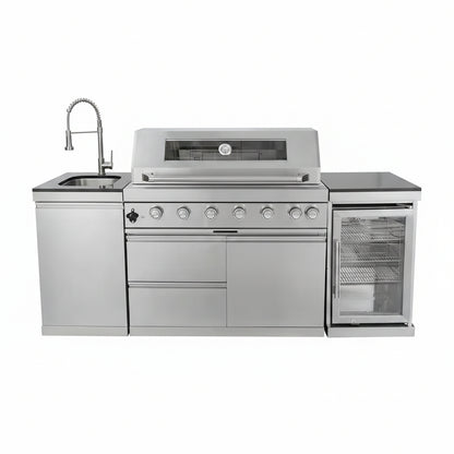 43 In. 6-Burner 85000 BTU Propane Gas Grill Island Outdoor Kitchen with Refrigerator, Sink in Silver Stainless Steel