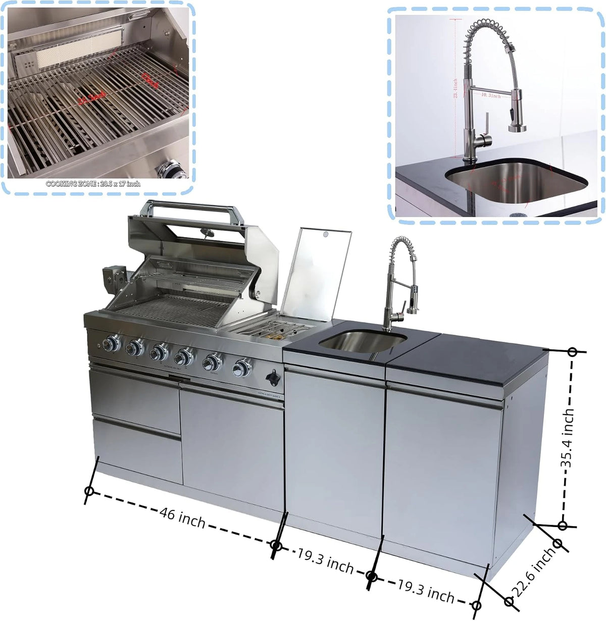 85" 4-Burner Gas Grill Island W/Sink & Granite — product view 3