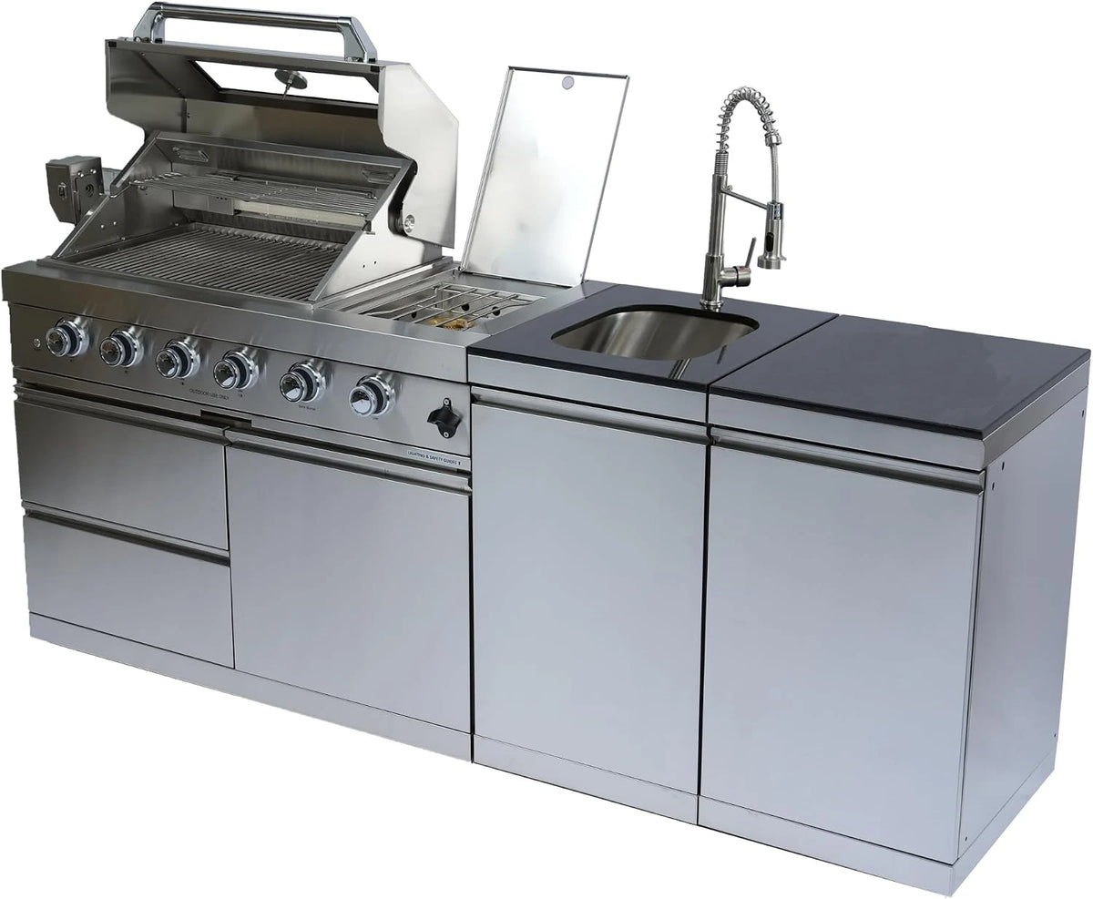 85" 4-Burner Gas Grill Island W/Sink & Granite — product view 6