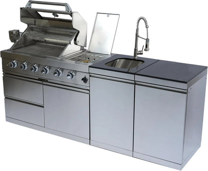 85" 4-Burner Gas Grill Island W/Sink & Granite — product view 6