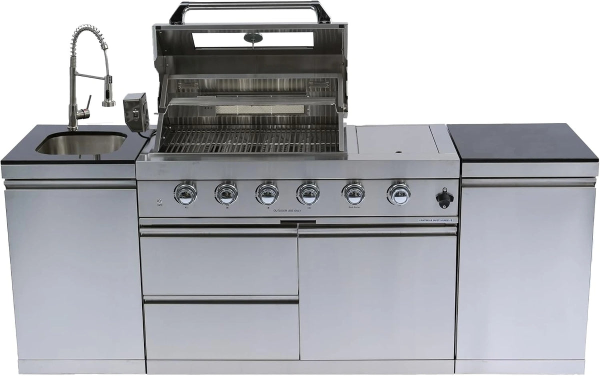 85" 4-Burner Gas Grill Island W/Sink & Granite — product view 7