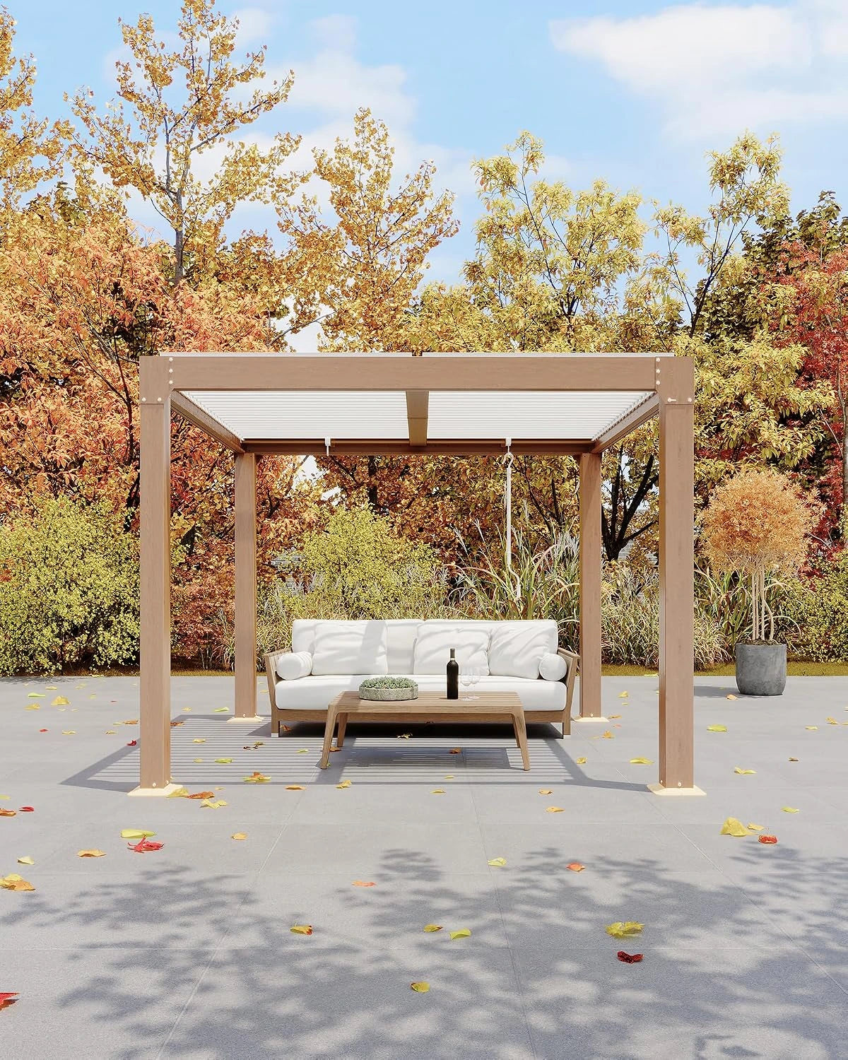 Louvered Pergola 10 Ft X10', Outdoor Pergola with Adjustable Louvered Roof, Reinforced Aluminum Frame, Integrated Drainage System, Hardtop Gazebo for Patio, Deck, Wood Grain — product view 2