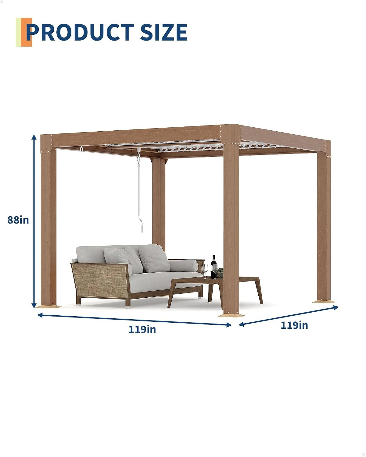 Louvered Pergola 10 Ft X10', Outdoor Pergola with Adjustable Louvered Roof, Reinforced Aluminum Frame, Integrated Drainage System, Hardtop Gazebo for Patio, Deck, Wood Grain — product view 4