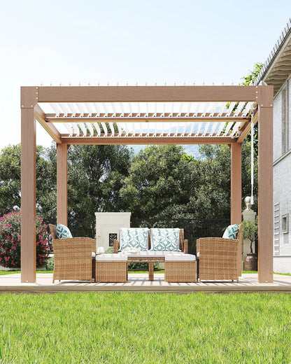 Louvered Pergola 10 Ft X10', Outdoor Pergola with Adjustable Louvered Roof, Reinforced Aluminum Frame, Integrated Drainage System, Hardtop Gazebo for Patio, Deck, Wood Grain — product view 8