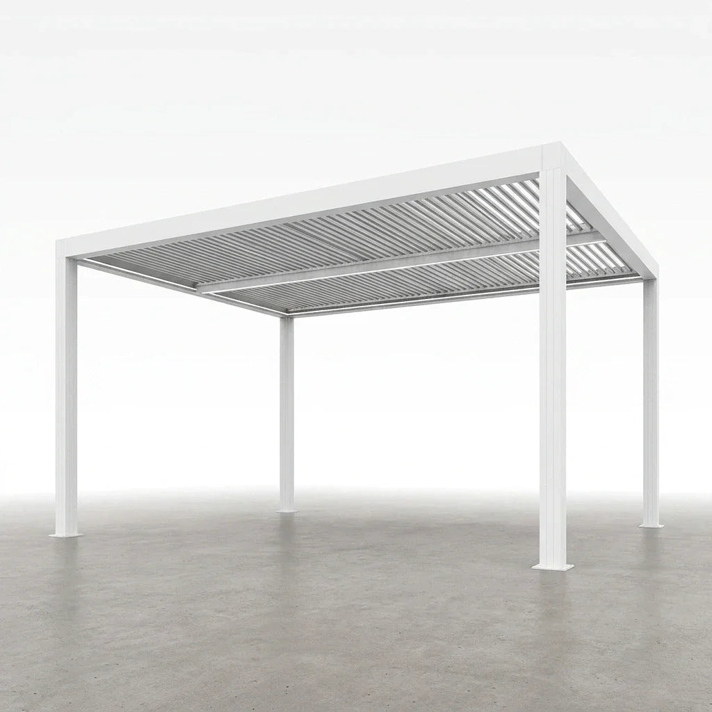 Aluminum Pergola Designed for Adjustable Shade, Louvered Roof, Integrated Drainage, 72 MPH Wind Rating