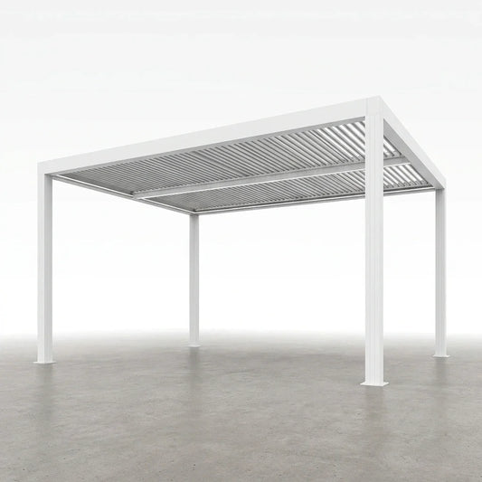 Aluminum Pergola Designed for Adjustable Shade, Louvered Roof, Integrated Drainage, 72 MPH Wind Rating