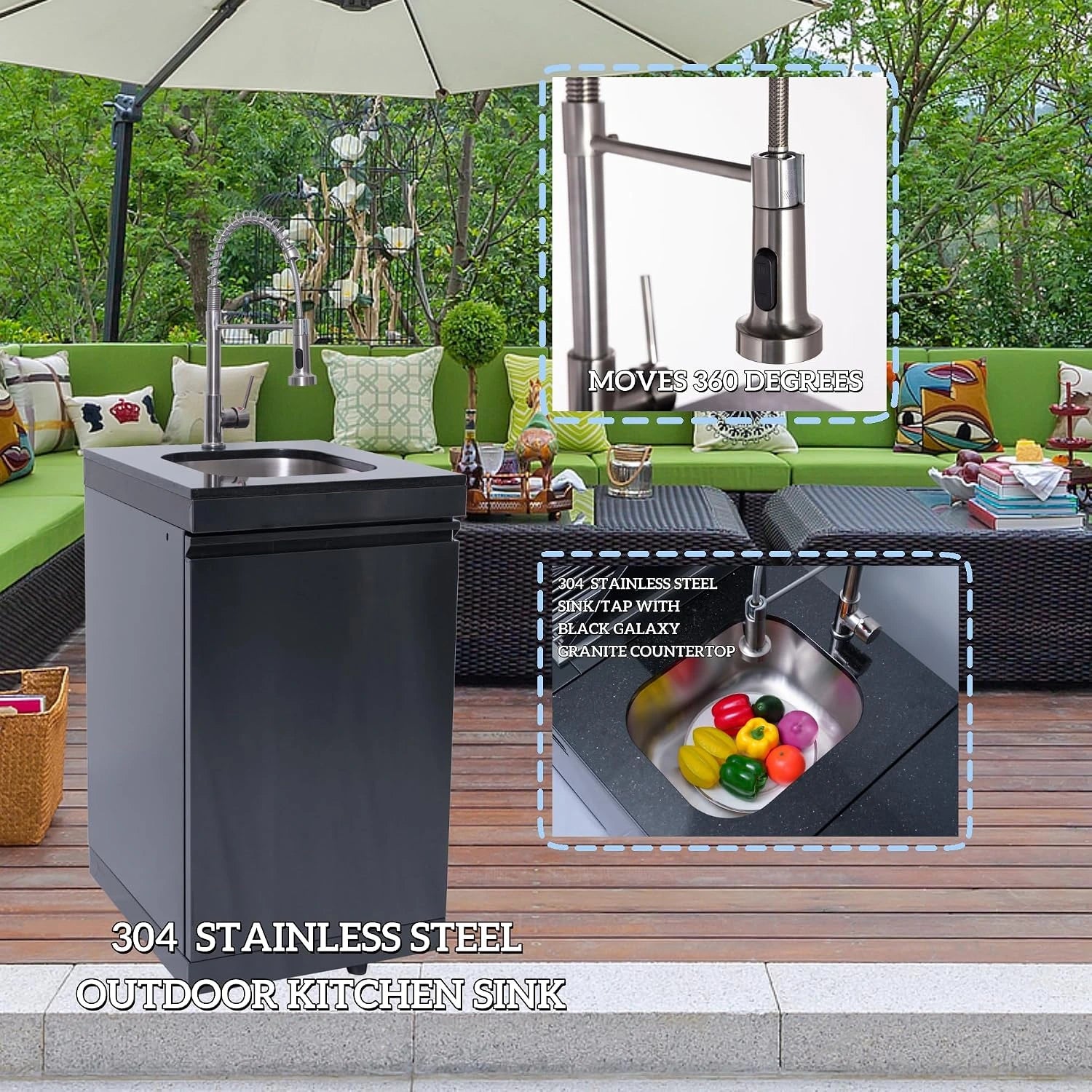 Outdoor Kitchen Island Gas Grill System 4 Burner BBQ Island with Rotisserie Kit, Integrated Sink, Wine Cooler & Granite Countertop — product view 17