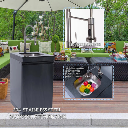 Outdoor Kitchen Island Gas Grill System 4 Burner BBQ Island with Rotisserie Kit, Integrated Sink, Wine Cooler & Granite Countertop — product view 17