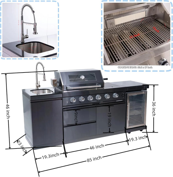 4-Burner Outdoor Kitchen Island with Sink & Wine Cooler
