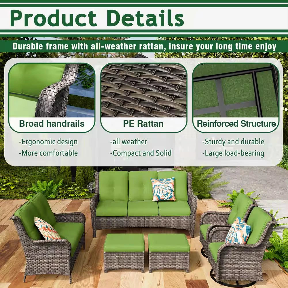 Patio Furniture Set 6-Piece Outdoor Patio Conversation Set with Green Cushions Lawn Furniture — product view 3