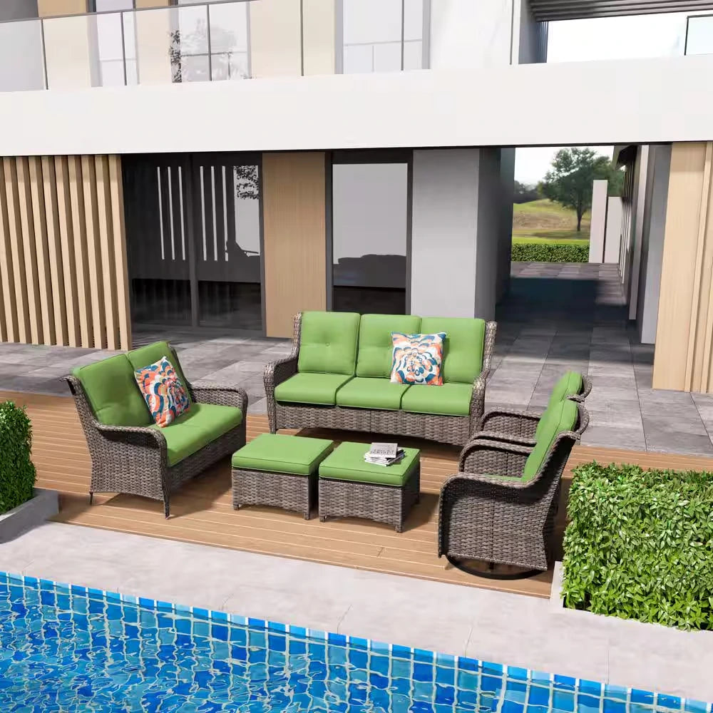 Patio Furniture Set 6-Piece Outdoor Patio Conversation Set with Green Cushions Lawn Furniture — product view 7