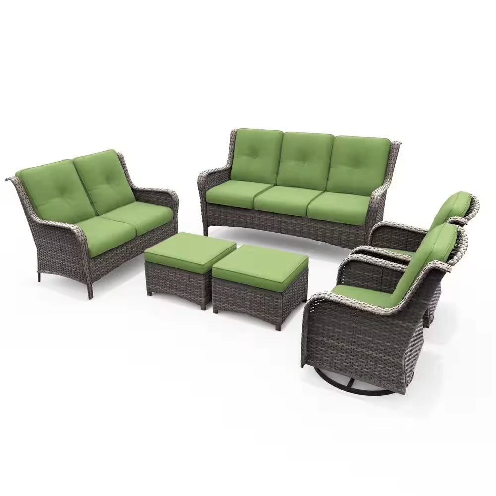 Patio Furniture Set 6-Piece Outdoor Patio Conversation Set with Green Cushions Lawn Furniture — product view 9